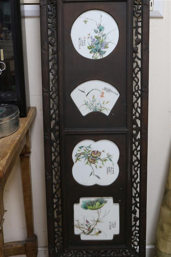 A pair of Chinese porcelain inset wood panels